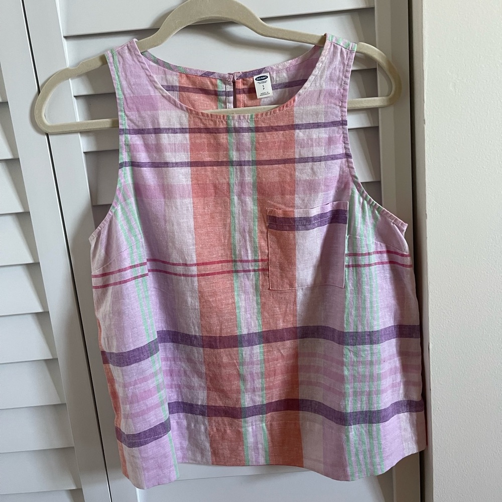 Plaid linen/cotton top - Old navy